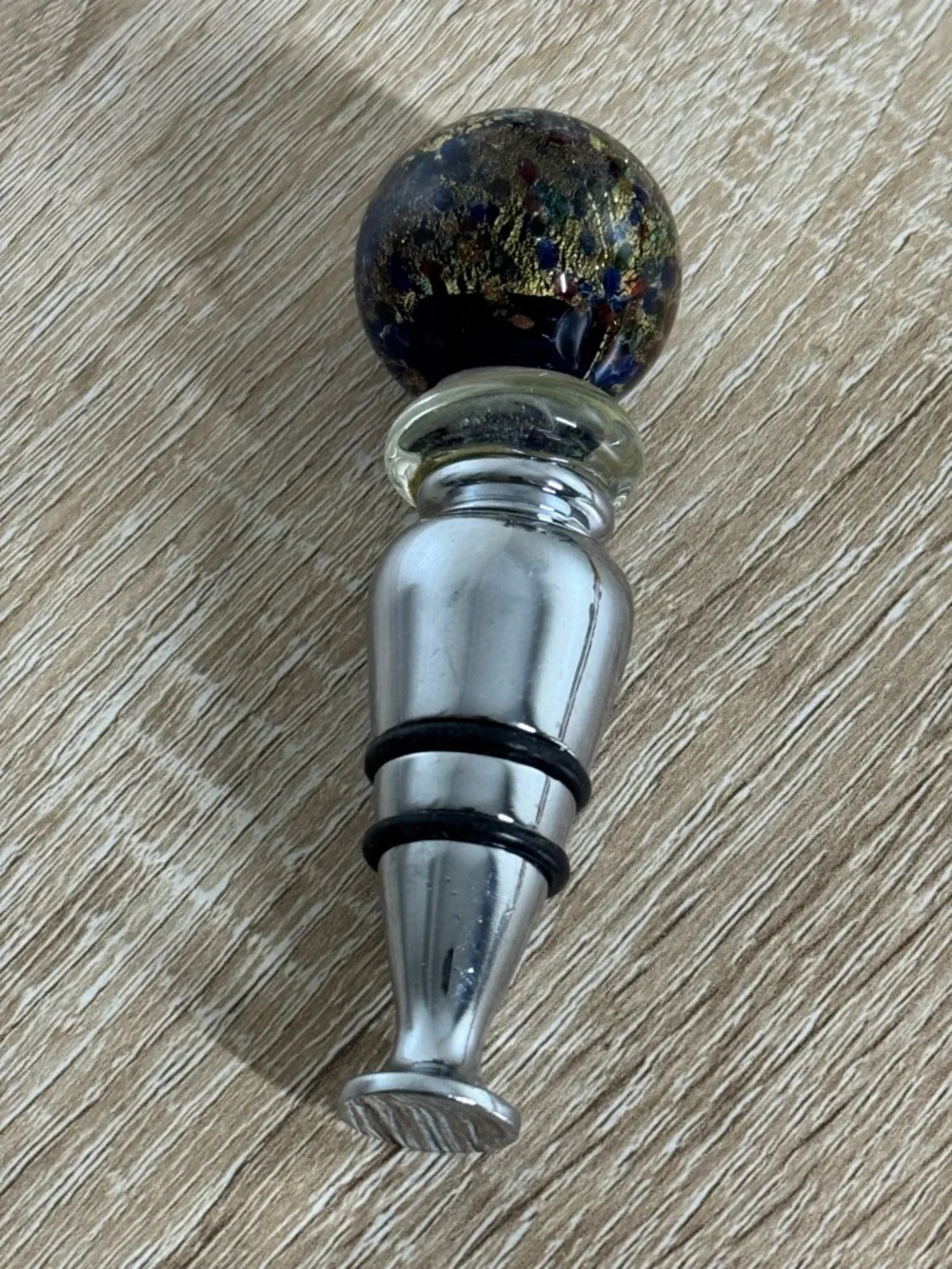 Vintage Art Glass Multicolor Ball Shaped Bottle Stopper